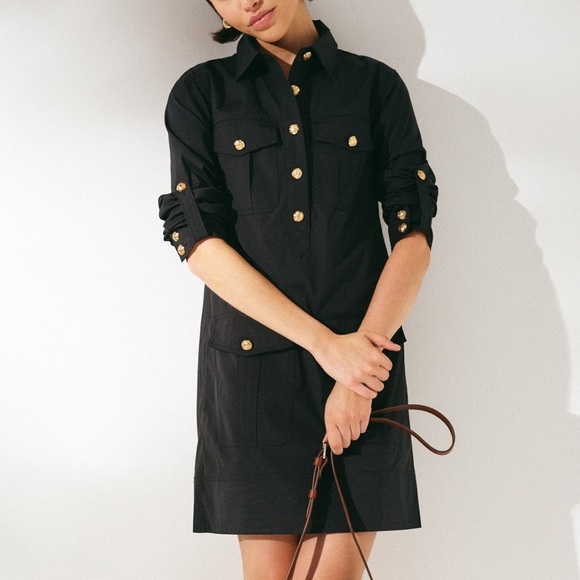 NWT Veronica Beard Black Gold Button Shirt Saude Dress - Picture 2 of 11